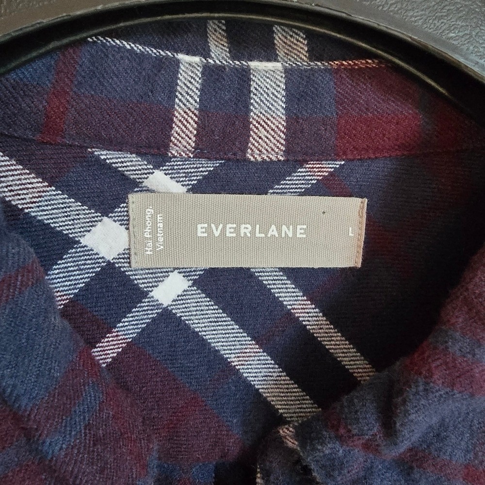 Everlane Men's Navy Red The Brushed Button Down Flannel Shirt SZ Large Rugged - Picture 8 of 10